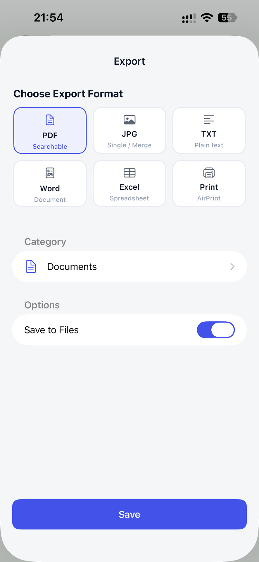 AlignScan export format screen