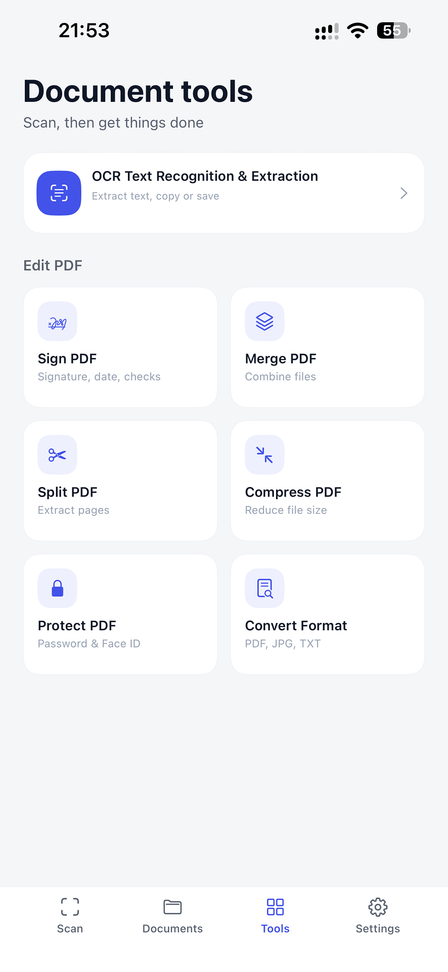 AlignScan document tools screen